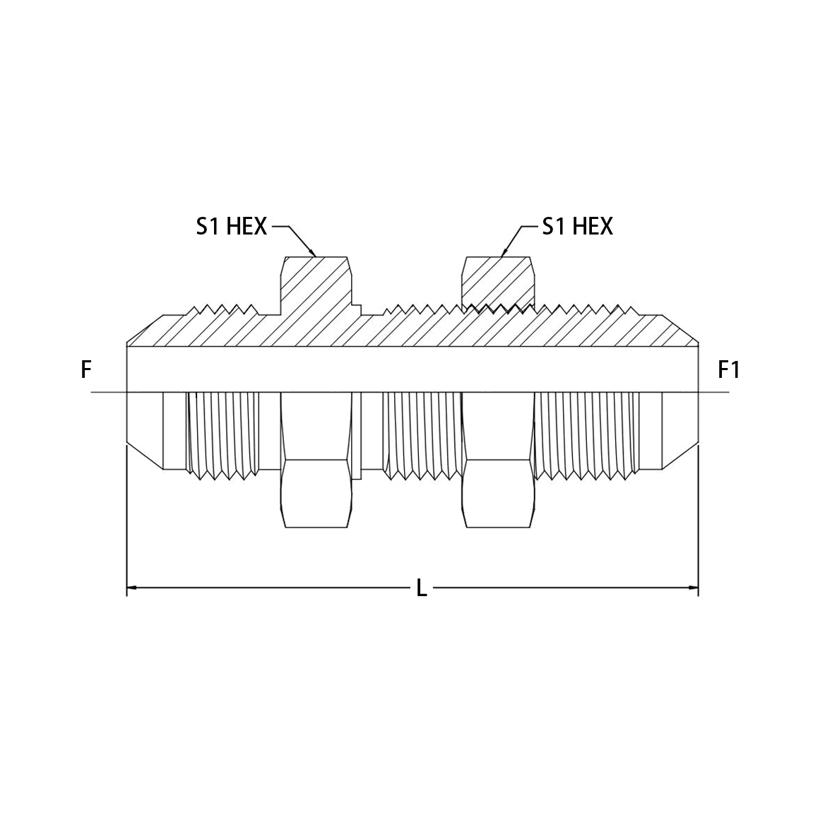 2700-LN Male JIC x Male JIC Bulkhead, WithLock Nut